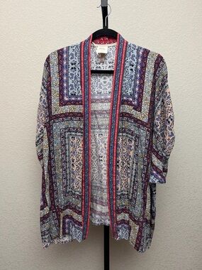 Knox Rose Women’Lightweight Patterned Open-Front Kimono - Multicolor